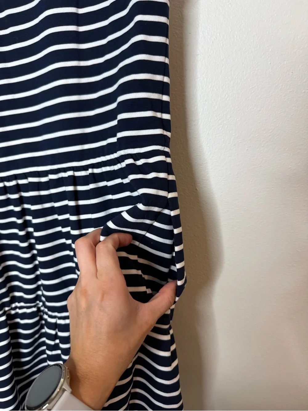 Eliza J Nautical Coastal Sailor Stripe Tiered Mini Dress Navy & White Striped xs - Picture 10 of 10